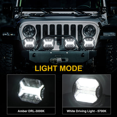 5.75-inch Premium LED Headlight 42W 12000LM 2pcs X-DRL E-Mark IP67 9-32V Wiring Harness for DT UAZ Niva