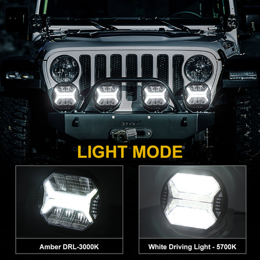 5.75-inch Premium LED Headlight 42W 12000LM 2pcs X-DRL E-Mark IP67 9-32V Wiring Harness for DT UAZ Niva