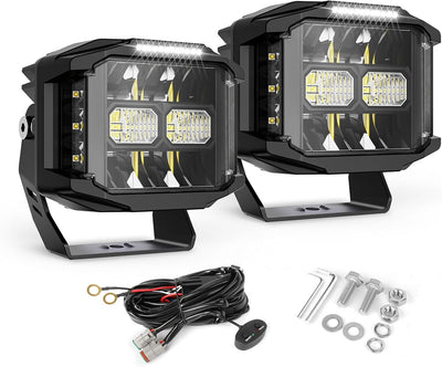 COLIGHT LED Driving Light Pods 5" Inch 500W Spot Flood Combo w/ Side Shooter DRL