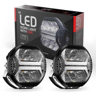 5.75-inch Premium LED Headlight 42W 12000LM 2pcs X-DRL E-Mark IP67 9-32V Wiring Harness for DT UAZ Niva