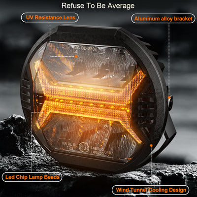 5.75-inch Premium LED Headlight 42W 12000LM 2pcs X-DRL E-Mark IP67 9-32V Wiring Harness for DT UAZ Niva