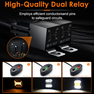 5.75-inch Premium LED Headlight 42W 12000LM 2pcs X-DRL E-Mark IP67 9-32V Wiring Harness for DT UAZ Niva