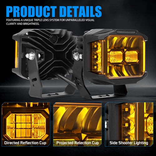 COLIGHT LED Driving Light Pods 5" Inch 500W Spot Flood Combo w/ Side Shooter DRL